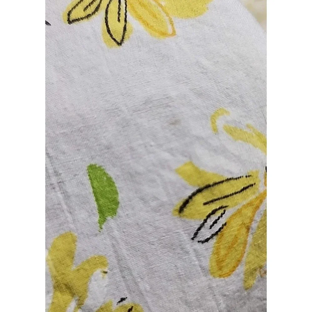 VTG Twin Flat Sheet Yellow White Floral Dan River 72x108 Fine Muslin Fabric MCM